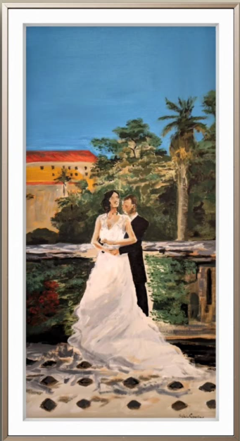 Ritratto degli sposi dipinto dal vivo durante il matrimonio